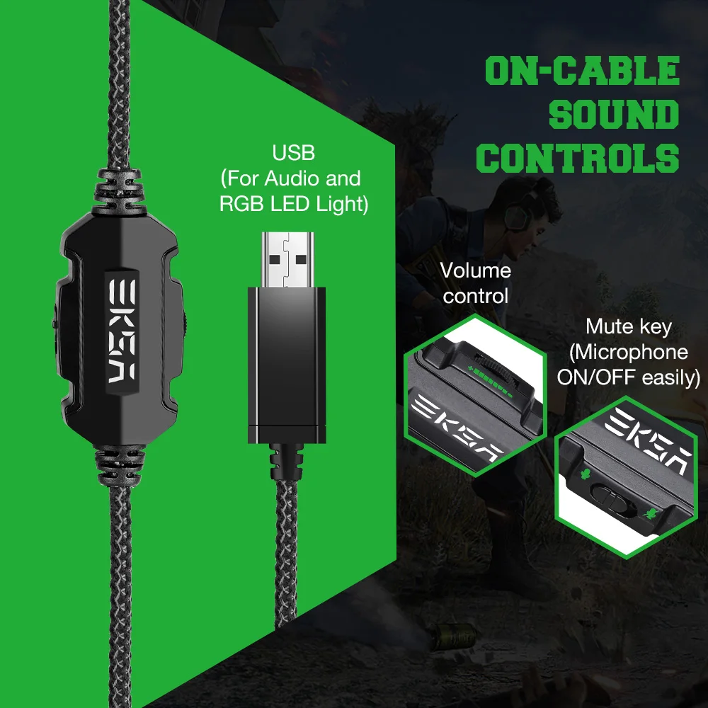 Cancelamento de Ruído Fone de Ouvido pc para Ps4 com Luz Eksa Gaming Headset Surround Sound Wired Gamer Rgb Mic E1000 7.1 - Image 6