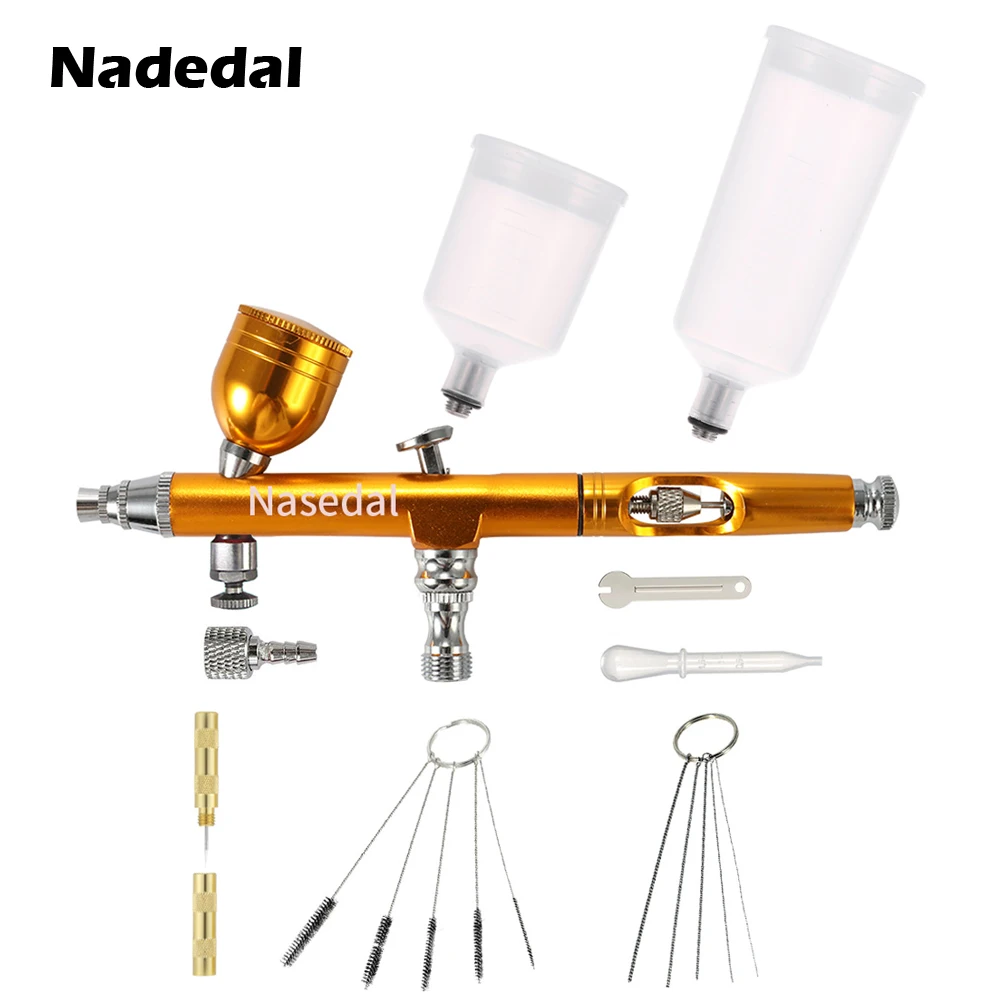 battery operated nail gun Airbrush Dual Action Gravity Feed 0.3mm Nozzle Spray Gun Red/Gold Cake Decorating Brushes For Nail Manicure With Wrench Straw battery spray gun