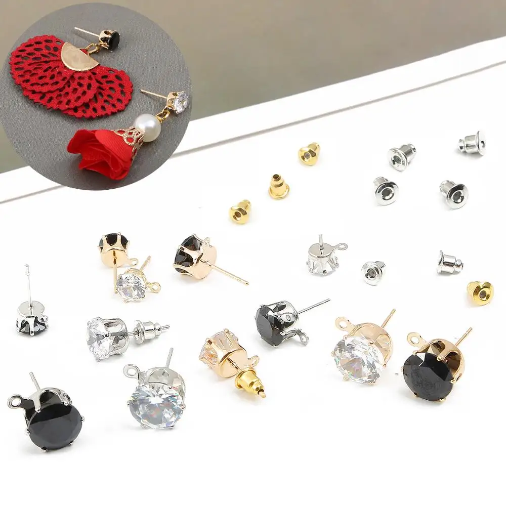 

6/8/10mm Rhinestone Ear Post Pins Needles Earring Stud Blocks For DIY Handmade Stud Earring with Loops Jewelry Making