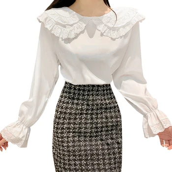 

Fashion Sweet Flare Sleeves Bottoming Shirt Autumn New Simple Casual Women's White Blouse