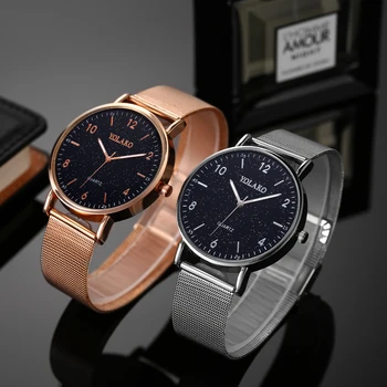 

Men Watches Starry Sky Dial Trendy Gold Pointer Quartz Casual Stainless Steel Mesh Strap Ultra Thin Gift Relogio Masculino