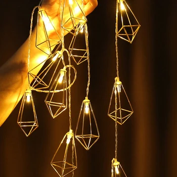 

Christmas 10-LED Retro Metal USB Powered LED Fairy String Lights Diamond Lantern String Lamp Xmas Home Decoration