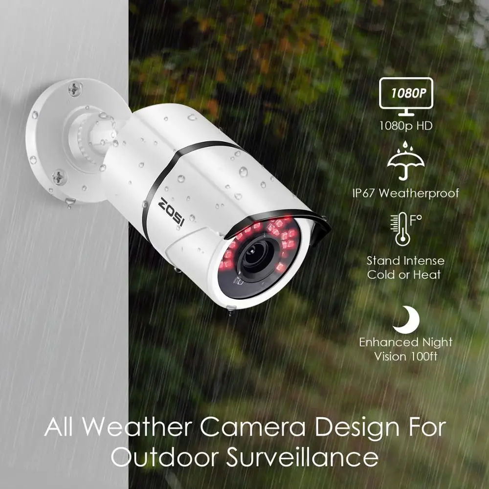 ZOSI 1080P HD POE IP камера 2 Мп цилиндрическая видеонаблюдения для системы NVR