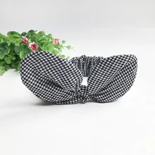 Дизайн в Корейском стиле хлопковая рубашка в клетку с ушками Детская резинка для волос Детская повязка на голову для девочек, повязка на голову, Детские аксессуары для волос Детская резинка для волос