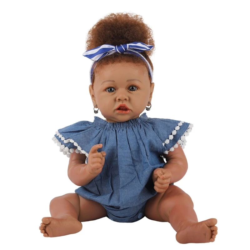 

23inch Baby Play Doll Washable African Girl Doll Realistic Newborn Doll F3ME