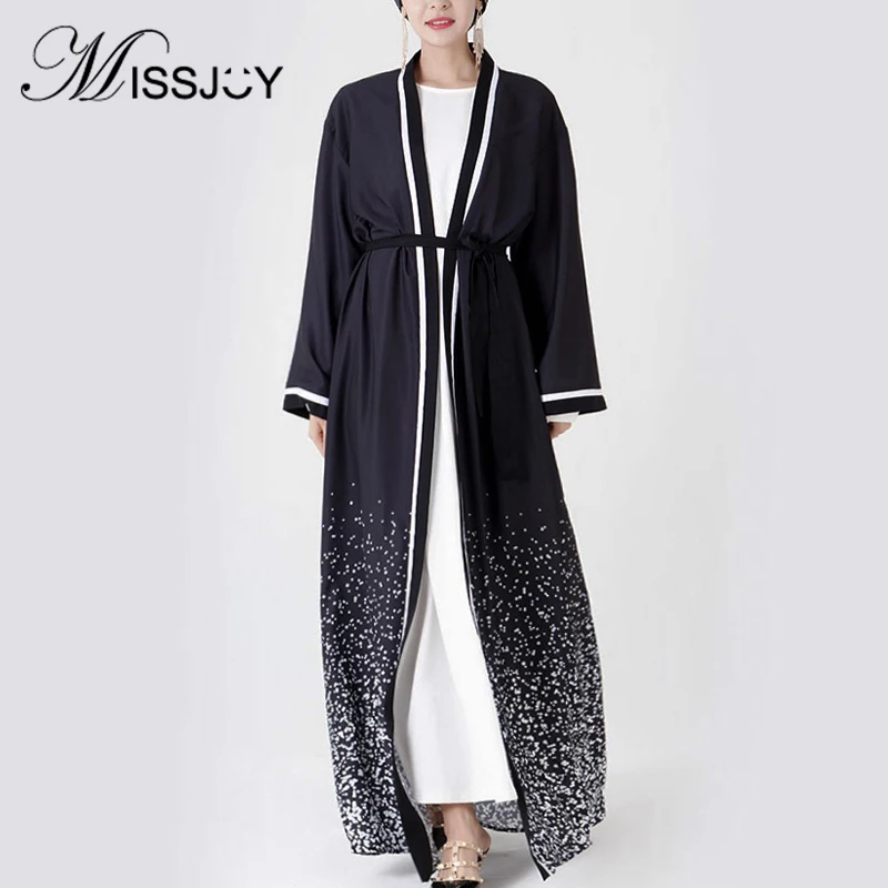 

2019 Fashion Islamic Clothing Elegant Cardigan Muslim Women Dress Black White Abaya Kimono Femme Middle Eastern Casual