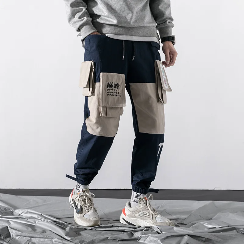 Мужские брюки-Карандаш s, брюки-карго для бега, мужские Лоскутные Спортивные штаны в стиле хип-хоп, уличная одежда с карманами, длина до щиколотки, мужские брюки, HZ185