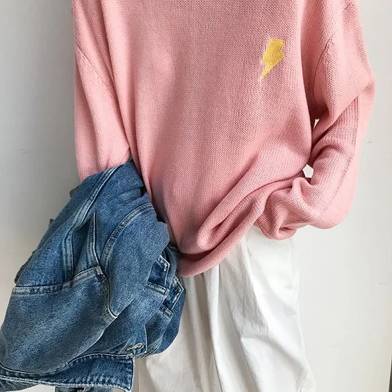 Pink Осень, новинка, женские пуловеры, свитер, вязаный, круглый вырез, облако, солнце, погода, мультфильм, вышивка, корейская мода, повседневная, T98406D - Цвет: Pink