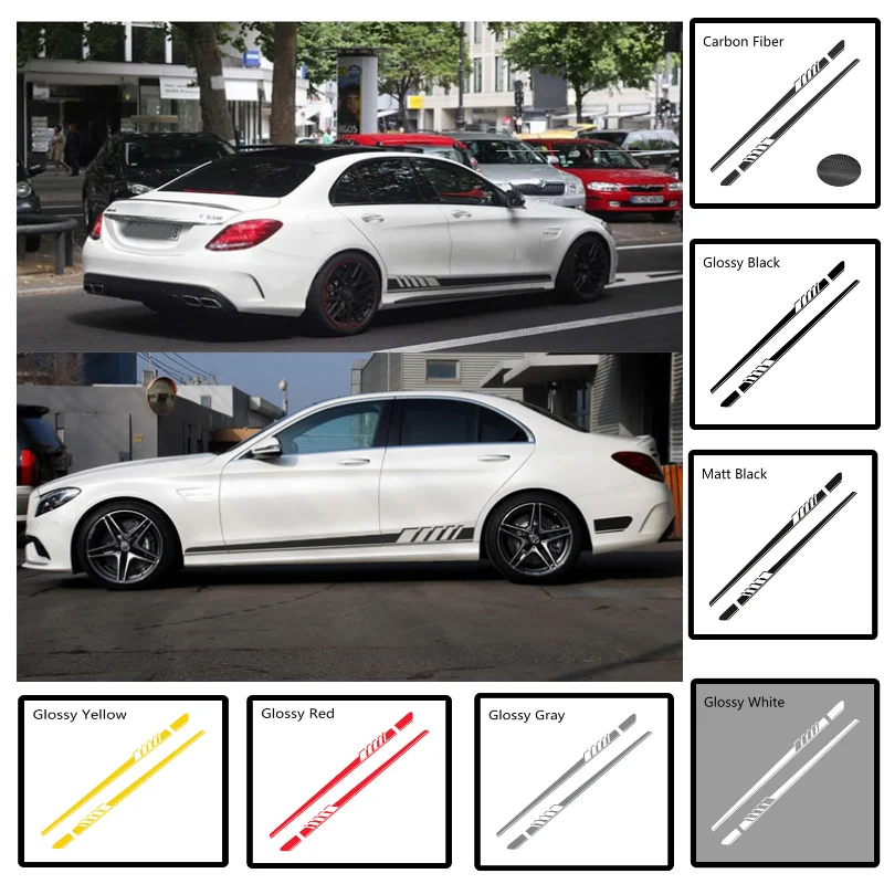 AMG Door Side Skirt Racing Stripes Graphic Kit Decal For Mercedes S204 W204 C63