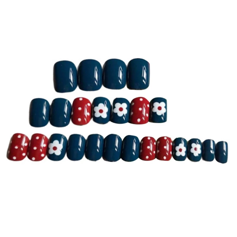 24pcs Small Flower Fake Nails Short Round Head False Nail Removable Artificial Fake Nail Art Accessories HOT