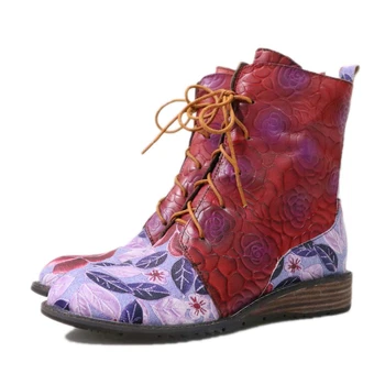 

Genuine Leather Boots For Women Ladies Winter Shoes Ankle Woman Retro Shoe Soft Platform Lace Up 2019 New Free Shipping