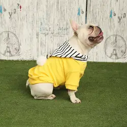 Забавная желтая ткань для домашних животных с полосатой крышкой, бархатная маленькая одежда для собак, толстовки с капюшоном, плюшевый шар