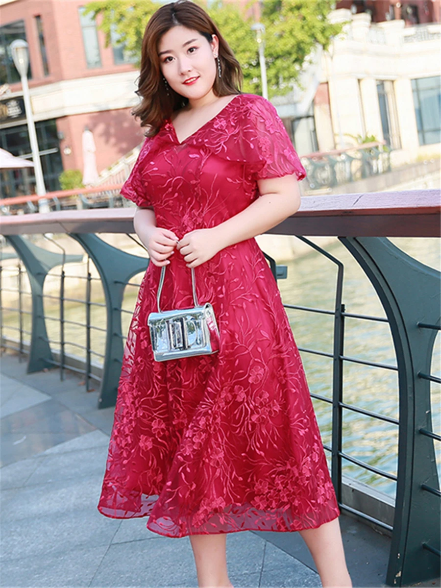 Prom Dresses V-neck Vestidos De Gala Embroidery Short Dresses Women Party Night Plus Size Short Sleeve Formal Dress T065