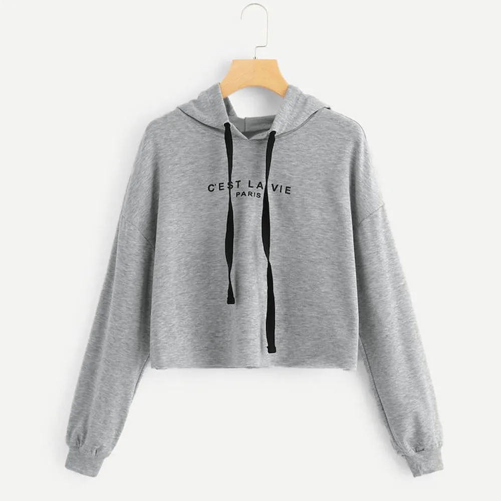 JAYCOSIN Fashion Women Casual Simple Sweatshirt Letter Long Sleeve Comfortable Popular Solid Color Soft Sweatshirt Blouse Tops