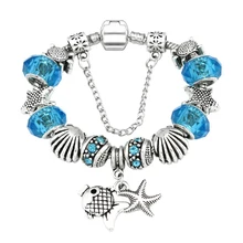 Модные ювелирные браслеты, DIY браслет из сплава с бусинами, DIY ракушка Морская звезда синий океан браслет подарок на день Святого Валентина
