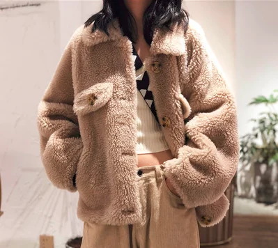 beige Зимнее пальто Haining из овечьей шерсти, женское короткое свободное шерстяное пальто с рукавом летучая мышь в европейском стиле JN943 - Цвет: beige
