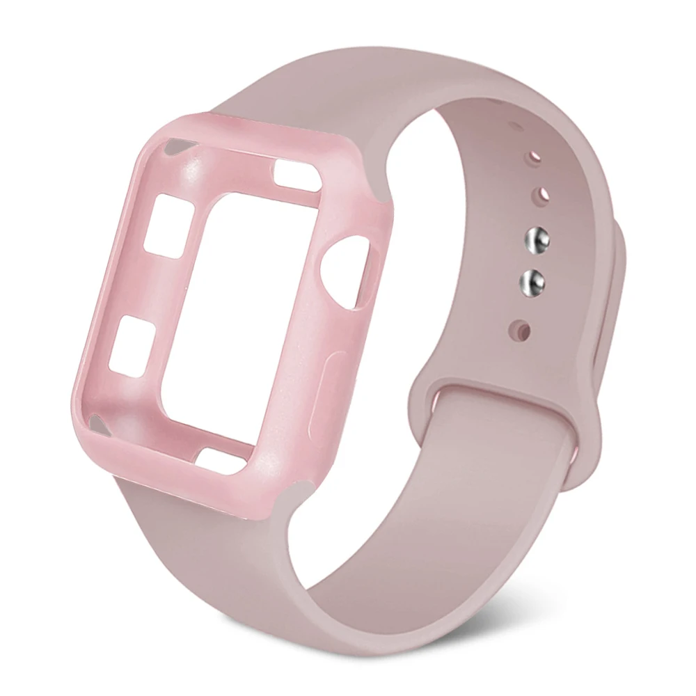 Подходит для Apple Watch чехол+ ремешок iwatch 5 ремешок 40 мм 44 мм силиконовый спортивный ремешок для Apple Watch 5 4 3 2 1 подходит для 38 мм 42 мм - Цвет ремешка: Sand powder