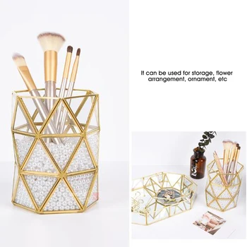 

Hexagon Nordic Style Vase Makeup Brush Holder Container Eyebrow Pencil Cosmetic Storage Box Glass Fashion Organizer Home Decor