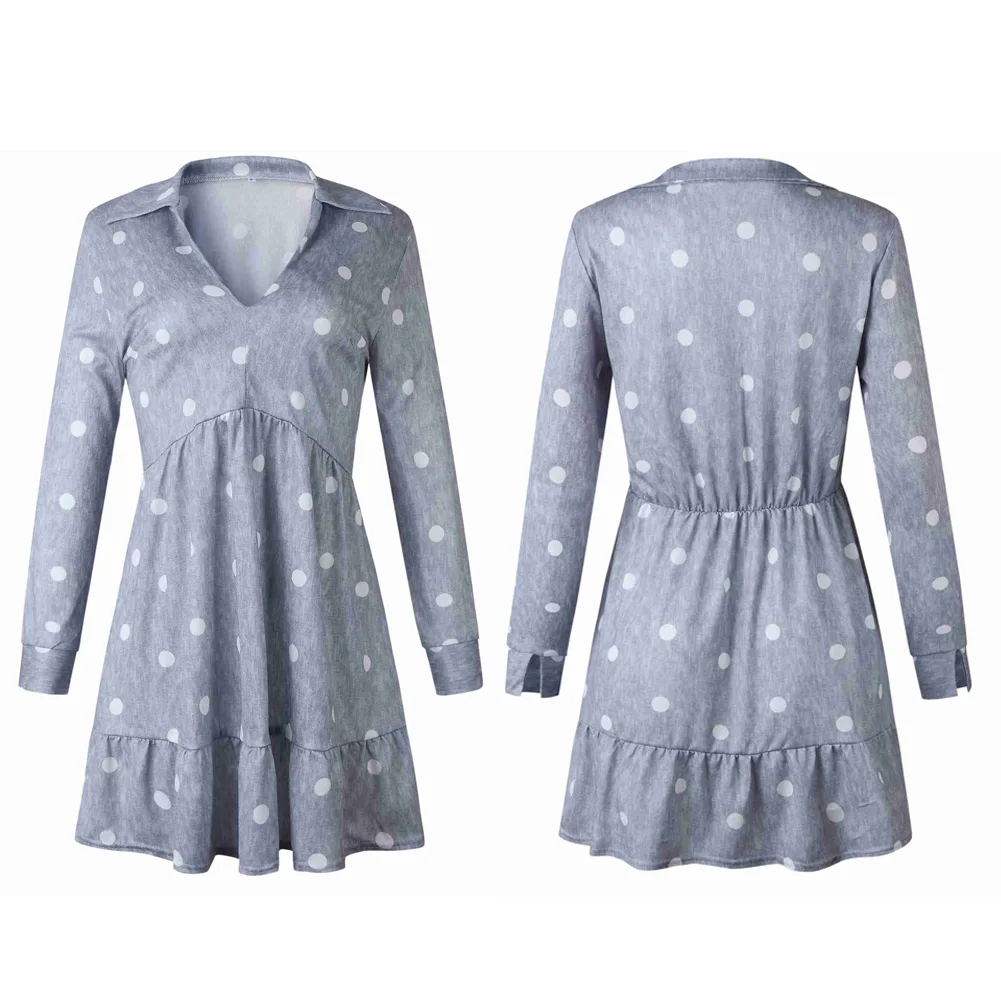 

Ladies Polka Dot Printed Dress Beautiful Autumn Winter Slim Print V-Neck Long-Sleeved Women's Mini Dress Fashion Dropshipping