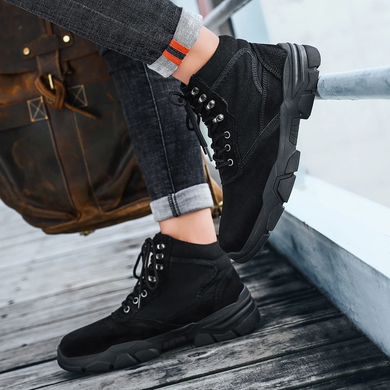 Зимние мужские ботинки большие размеры 48 рабочие теплая Модная плюшевая обувь