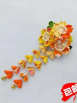 

Handmade DIY Japanese-style And Wind Orange Line Gradient Gradient Cherry Blossom Combination Barrettes