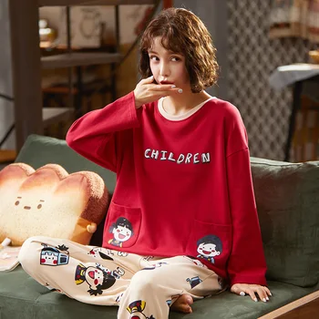 

Cartoon Printed Women's Pajamas Long Sleeves Long Pants Pyjamas Autumn Spring Winter Pijamas Soft Cute Loungewear Sleepwear