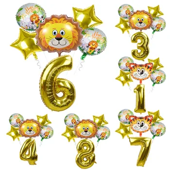 

6pcs/lot Little Lion Tiger Balloon 40inch Gold Number Foil Balloon Safari Zoo Theme Birthday Party Decoration Kids Gift Globos