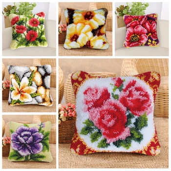 

Flowers Latch hook kits Diy Pillowcase 3D cross stitch thread embroidery kits Carpet embroidery cushion embroidered carpet mats