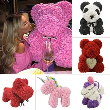 ПЭ пена Роза Единорог Искусственные цветы роскошный медведь розы милая собака кролик подарки на год для девочки дропшиппинг