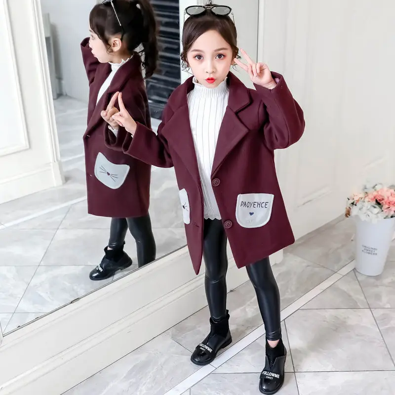 Высококачественная зимняя куртка для девочек; Верхняя одежда; детское шерстяное пальто; плотный зимний комбинезон для девочек; куртки для малышей; пальто из смешанной ткани для девочек; детская одежда