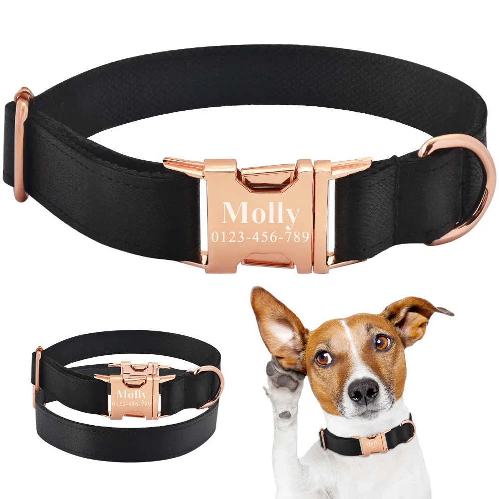

Blue Nylon Personalized DOG Collar Small Pet Medium Puppy Free Engraved Name Tag