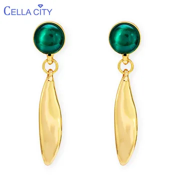 

Cellacity Trendy Round Green Cat's eye Ear drops Gemstones Pearl Earrings for Women Geometry Silver 925 Jewelry Elegant Gift