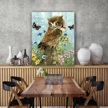 

DIY colorings pictures by numbers with colors The owl in the flower painting drawing painting by numbers framed Home