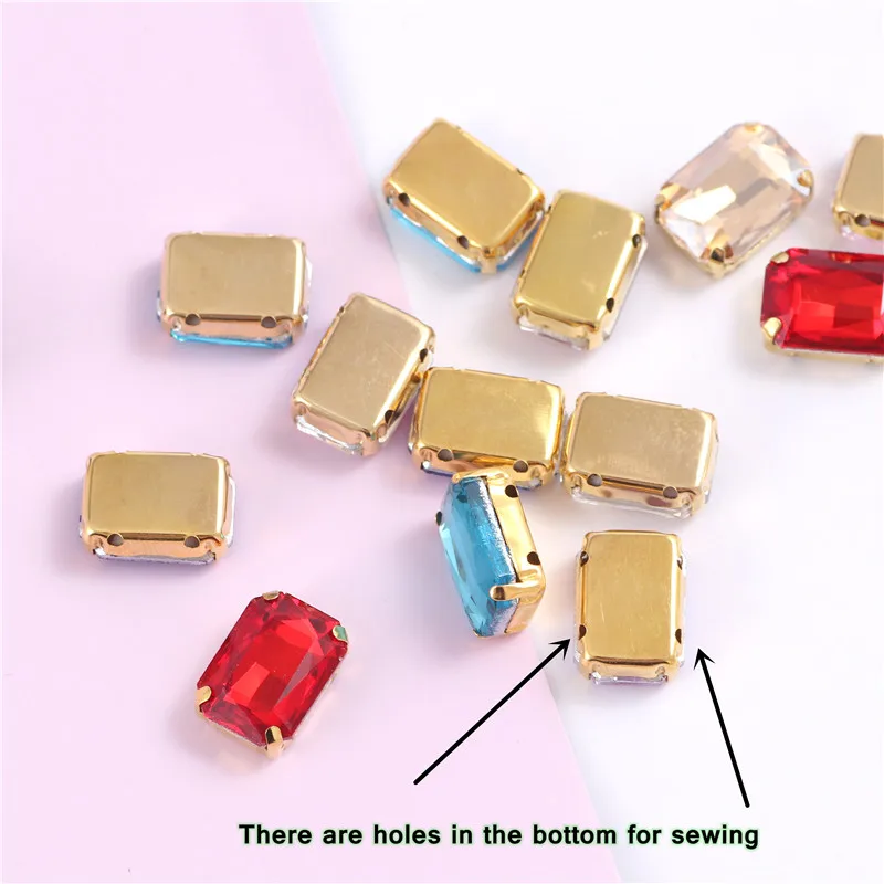 10x14mm 13x18mm 직사각형 모양 크리스탈 유리 라인 석 황금 발톱 바느질 의류 의류 액세서리에 대한 보석에 바느질