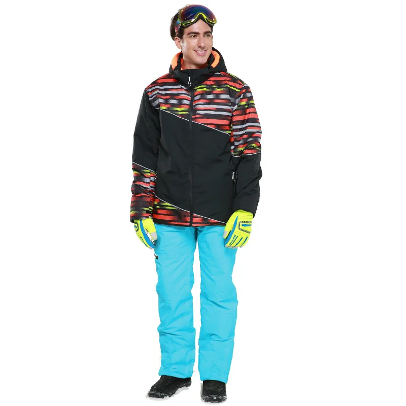 Лыжные костюмы для мужчин с капюшоном теплые флисовые мужские лыжные наборы куртки комбинезоны спортивные Сноубординг мужские комбинезоны одежда Зимние костюмы - Цвет: 5 Sky Blue