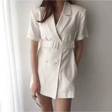 New 2020 Summer Women's Blazers Casual Double Breasted Jackets Notched Lace Up High Waist Pockets Short Tops suit jacket CL387