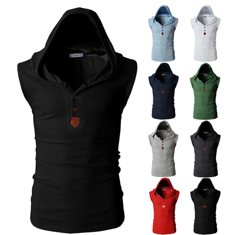 

Korean Men Fashion Vest T Shirt Hooded T-shirt Summer Sweat Back Self-Cultivation Tee Shirts