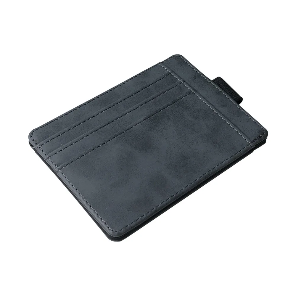 Dark grey Тонкий эластичный мини-кредитный держатель для карт для мужчин из искусственной кожи, маленькие Кошельки и портмоне, минималистичный чехол для банковских ID водительских прав с карманом - Цвет: Dark grey