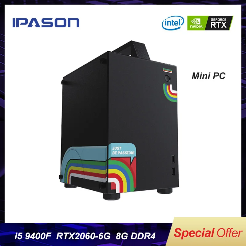 ^Cheap IPASON Gaming Box Intel 6-Core i5 9400F/RTX2060 Desktop Computers 480G SSD/DDR4 8G RAM Full set of high-end PUBG game computers