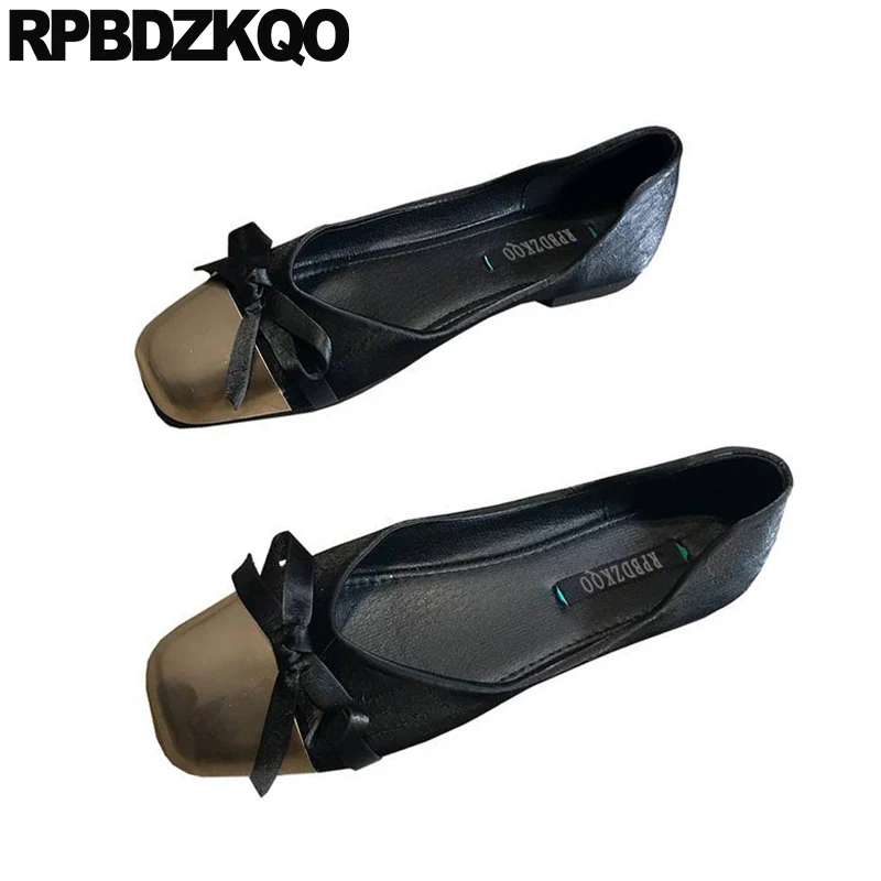 Party Shoes Slip On Ballerina China Metal Unique Square Toe Beautiful 2021 Designer Bow Soft Ballet Flats Women Black Fitness | Обувь