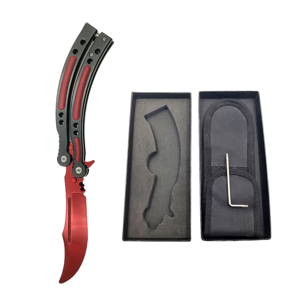 Black Red Swayboo CS GO керамбит складной нож бабочка отвертка бабочка в ящик для ножей тренировочный футляр для ножей инструмент для практики без края - Цвет: Black Red