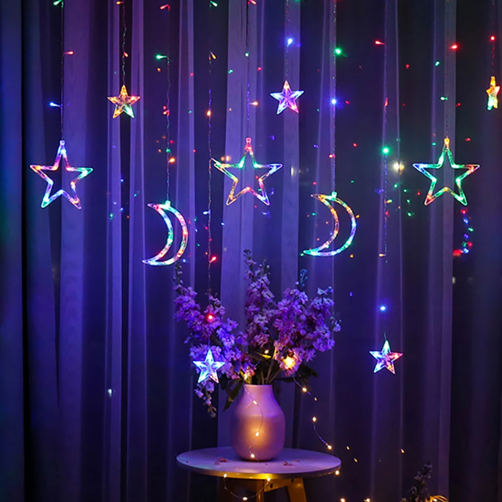 Super Bright Fairy String Light Moon Star 8 Modes Outdoor Festival Christmas Lights Decoration Moon Star Lamp String 3.5M 220V