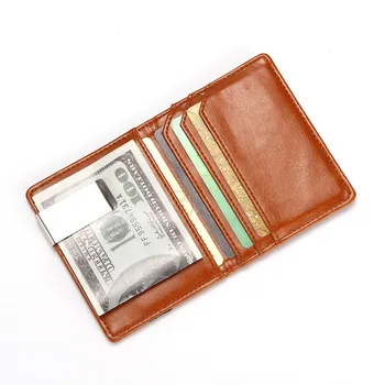 

Creative PU Leather Men's Wallet Fashion Stainless Steel Dollar Clip Multi-card Card Holder Card Holder