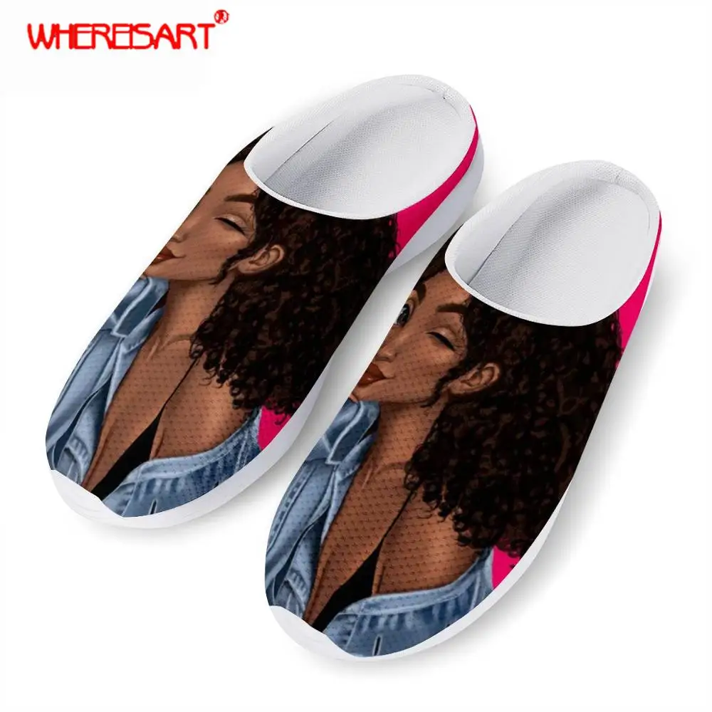 WHEREISART/женские летние шлепанцы Цвет черный афро Волшебные домашние тапочки для