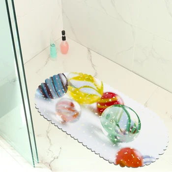 

3D Colored Glass Beads Non Skid Sucker Bathroom Decor Bath Mats Eco-friendly Toilet Carpet PVC Oval Home Decor Shower Mat Pad