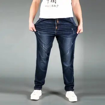 

Men Jeans Washed Drawstring Denim Pants 2020 High waist elastic Casual Straight Man jeans Plus Size 6XL loose Sports pants w231