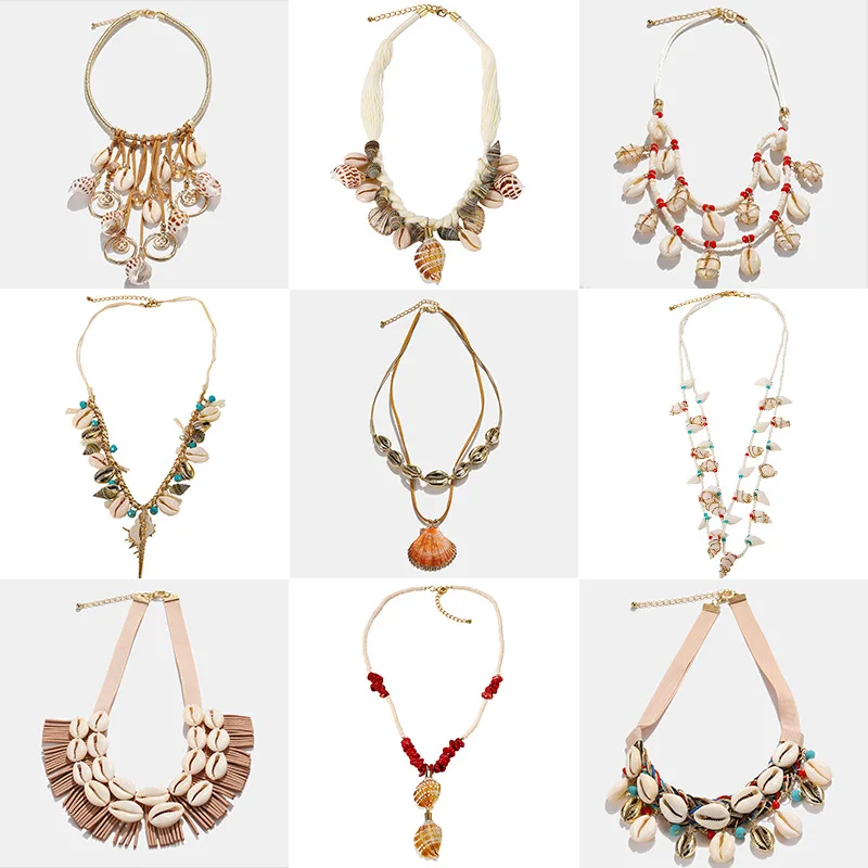 Европа и Америка, крест-накрест,, богемное пляжное праздничное ожерелье с раковиной, креативное универсальное многослойное ожерелье W