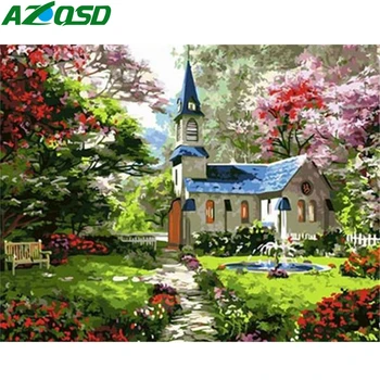 

AZQSD DIY Painting By Numbers Landscape Full Kits Oil Paint By Number Canvas Painting House 50x40cm Home Decoratuon