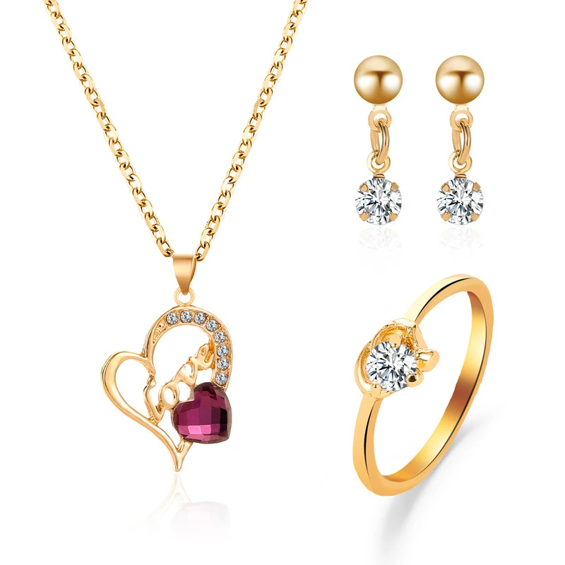 Amazing Price Jewelry Sets Bridal Gold Color Necklace Earrings Ring Wedding Crystal Love Heart Women Fashion Jewellery Set