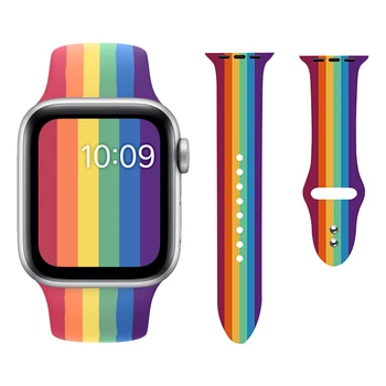 

Newest Rainbow Sport Silicone Strap For Apple Watch Series 5 44mm 40mm Band Replaceable accessories for iWatch 1 2 3 4 42mm 38mm